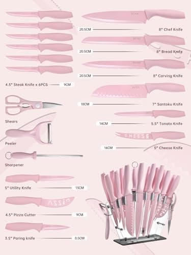 EUNA Knife Block Set, 19 PCS Kitchen Knife Set with Acrylic Block and Sharpener, German High-Carbon Stainless Steel Knife Sets with 6 Serrated Steak Knives, Bread Knife, Chef Knife, Rust-Proof - Image 2