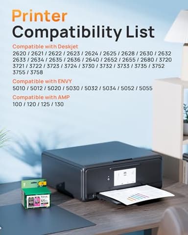 65XL 65 ink cartridges black/color combo pack Replacement for HP ink 65 65xl black and color ink cartridge work for HP Envy 5055 5000 5070 5052 5014 DeskJet 3755 3772 3700 3752 3722 2600 2622 (2 Pack) - Image 2