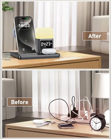 CESDAP 6 in 1 Wireless Charging Station for Apple Charging Station for Multiple Devices with Alarm Clock and Night Light nightstand for iPhone 16 15 14 13 for Apple Watch Best Gift for Your Loved Ones - Image 7