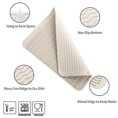 MicoYang Silicone Dish Drying Mat for Multiple Usage,Easy clean,Eco-friendly,Heat-resistant Silicone Mat for Kitchen Counter or Sink,Refrigerator or drawer liner Tapioca L 16 inches x 12 inches - Image 3