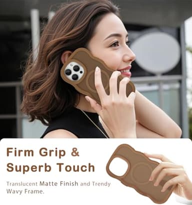 Amzfield Magnetic for iPhone 15 Pro Max Case, Compatible with Magsafe Wavy Frame Cute Translucent Matte Hard Back Silicone Bumper Shockproof Phone Case for iPhone 15 Pro Max Women Girls, Brown - Image 7