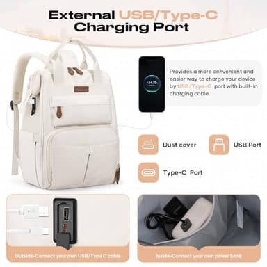 Maelstrom Travel Backpack for Women Men,Laptop Backpack Fits 15.6-17.3 Inch Laptop, Nurse/Teacher/Work Bag with Insulated Lunch Box,Water Resistant Carry On Backpack,Beige - Image 8