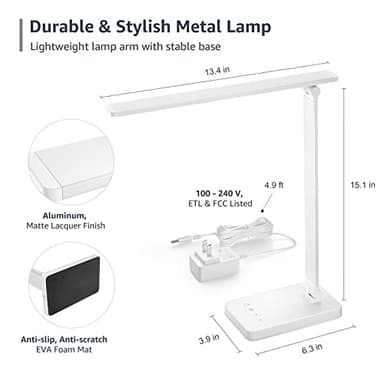 Lepro LED Desk Lamp, Metal Desk Light 9.5W 800lm, Forbes Vetted Best Task Lamp, 5 Color Modes 5 Brightness Level, Dimmable Home Office Desktop Lamp for Reading, Crafting, Sewing, Puzzle, Nail, White - Image 4