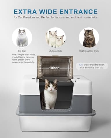 Scirove Stainless Steel Enclosed Cat Litter Box with Lid，Covered Metal Kitty Litter Box with Litter Mat and Odor Reduction Pack(2kg), Metal Scoop，Switchable Design, Easy Clean，Odor-Proof, Leak-Proof - Image 4