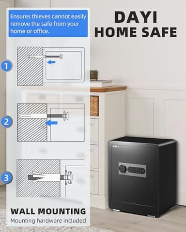 DAYI Safe Box, 2.0 Cubic Feet Home Safe with Fireproof Waterproof Bag, Security Safe Box for Money Cash Valuables, Digital Electronic Keypad, Dual Alarm System, Removable Shelf - D-45 - Image 8
