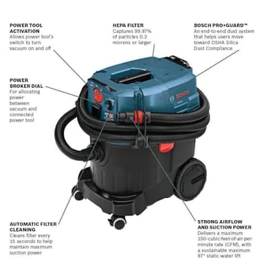 BOSCH VAC090AH Portable 9 Gallon Dust Extractor with Auto Filter Clean and HEPA Filter - Image 2