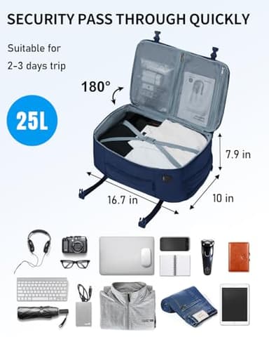 ECOHUB 17'' Travel Backpack, Personal Item Backpack with 13 Pockets, Flight Approved Carry on Backpack with USB Port & Luggage Sleeve, Travel bag for Men & Women, Water Resistant Backpack, Blue - Image 3