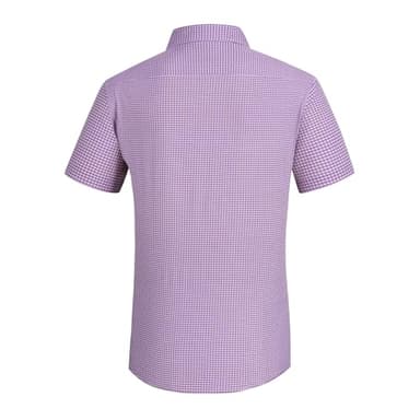 Esabel.C Mens Casual Button Down Shirts Wrinkle Free 4-Way Stretch Short Sleeve Plaid Summer Business Shirt,red,L - Image 2