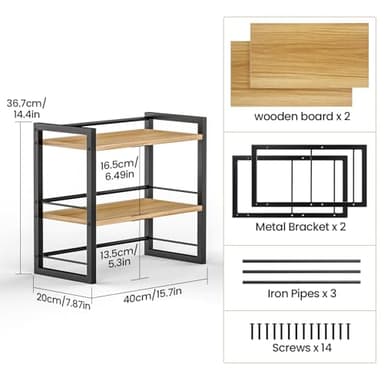 ART-GIFTREE Office Desk Shelf Organizer, Wood Desktop Bookshelf Supplies Storage Rack, Shelf for Top of Desk and Dresser (Black-2 Tier) - Image 3