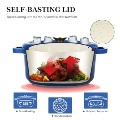 Overmont Enameled Cast Iron Dutch Oven - 5QT Pot with Lid Cookbook & Cotton Potholders - Heavy-Duty Cookware for Braising, Stews, Roasting, Bread Baking blue - Image 2