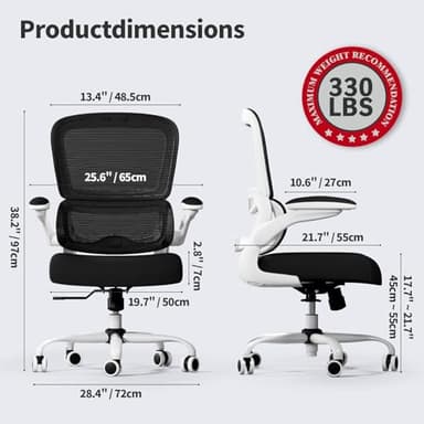 TRALT Office Chair - Ergonomic Desk Chair with Adjustable Lumbar Support, Mesh Computer Chair, Executive Chairs for Home Office Comfortable Lumbar Support (White+Black) - Image 2