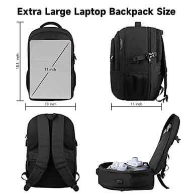 Travel Backpack, Large Carry on Backpack, 17 Inch Laptop Bag, Big Sturdy TSA-Friendly with USB Port College School Rucksack Bag, Gifts for Him Men Women, Black - Image 3