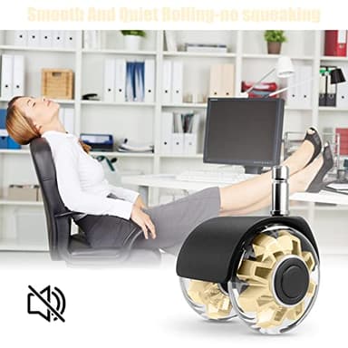Office Chair Caster Wheels (Set of 5),Heavy-Duty Chair Wheels Support 2200lbs,Mute Rubber Chair Casters for Hardwood Floors and Carpet,2 Inch Universal Fit (Yellow) - Image 5