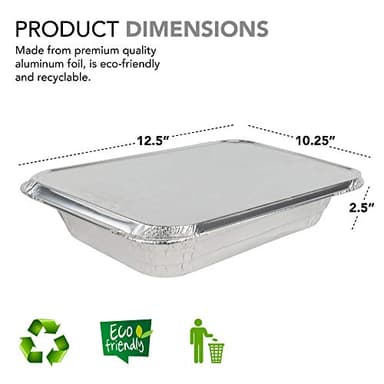 Foil Pans with Lids - 9x13 Aluminum Pans with Covers - 25 Foil Pans and 25 Foil Lids - Disposable Food Containers Great for Baking, Cooking, Heating, Storing, Prepping Food Silver - Image 2