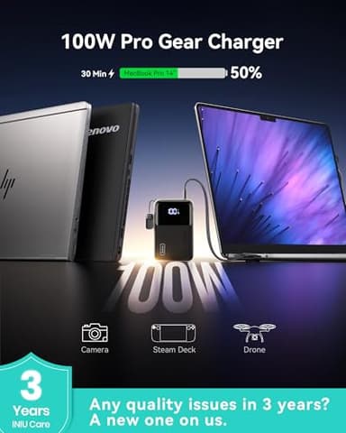 INIU 100W Power Bank, Mini Size 25000mAh High Capacity Laptop Portable Charger, USB C in&Out Tablet Powerbank, Smart Digital Display Phone Charger for iPhone 17 16 15, Samsung, iPad, MacBook, Laptop - Image 8