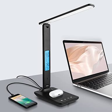 LAOPAO Desk Lamp with Wireless Charger: USB Charging Port, Table Lamp with Clock, Desk Lamps for Home Office College Dorm Room Essentials - Image 6
