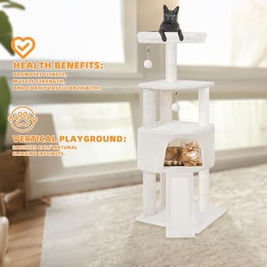 HUITREE 45in Cat Tree Tower with Big Condo for Indoor Kitten,Cat Tower with Scratching Post,Scratching Board and Cat Toys,Multi-Level,Small Space,Transformer Cat Tree, Beige(New) - Image 6