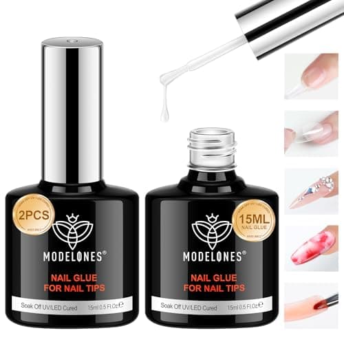 modelones 9 in One Gel Nail Glue Brush On Nail Glue 15 ml for Tips, Rhinestones, Base Coat, Blooming Art Gel Kit for Press on Nails Acrylic Tips U V Lamp Needed 2Pcs - Image 1