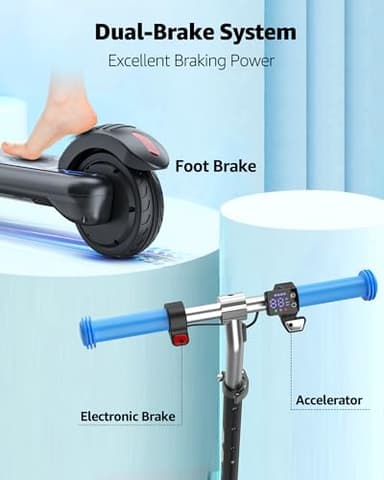 Gyroor Electric Scooter for Kids, E-Throttle 150W Motor LED Display, H30Max-Blue - Image 3