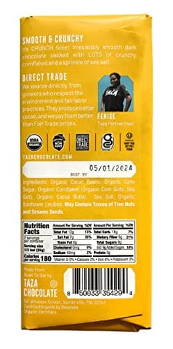 Taza Chocolate Organic Smooth & Crunchy Bars 70% Stone Ground, Cornflake Crunch 2.5 Ounces (10 Count), Vegan - Image 3