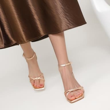 AIUNIIND Women's Sandals Square Open Toe Kitten Heels Strappy Ankle Strap Sandals for Women Comfort Dress Party Shoes Champagne 8 - Image 5