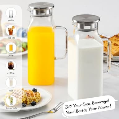 Netany 2 Pack 2 Liters/68 oz Square Glass Pitcher with Lid and Handle for Fridge, Iced Tea and Coffee Carafe Beverage Serveware, Heat Resistant Borosilicate Water Jug for Hot/Cold Drinks and Milk - Image 4