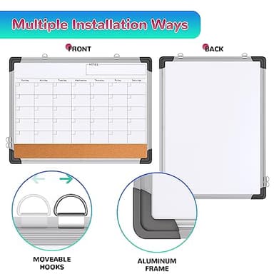 Monthly Calendar Whiteboard Dry Erase Cork Board Combination for Wall, 24"x18" Magnetic Dry Erase Board, Double-Sided White Board, Portable Board for Office, Kitchen, Planning, Memo, School, Home - Image 7