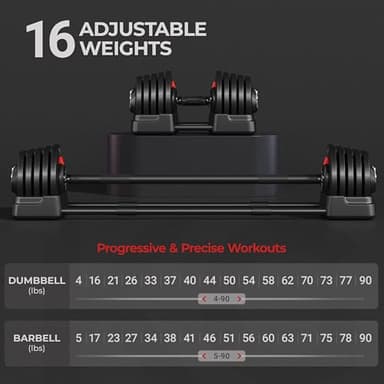 Yaheetech Adjustable Dumbbell Set 90lbs Fast Adjust Dumbbells Pair 2 in 1 Dumbbell Weight Set Free Weight Used as Barbell, with Tray for Men/Women Strength Training Equipment - Image 4