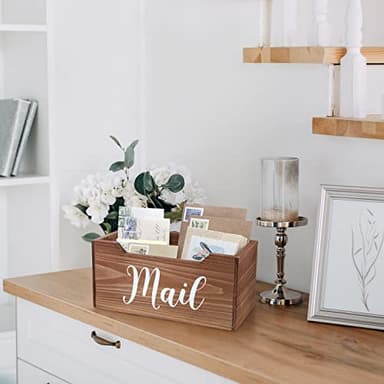 Elegant Designs HG2010-NMW Rustic Farmhouse Wooden Tabletop Decorative Script Word Mail Organizer Box, Letter Holder Office-Accessories-and-décor, Natural Wood/White - Image 7