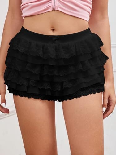 Women Y2K Lace Multi-Layered Bloomers, Lolita Ruffle Shorts, Sexy Short Pumpkin Pants, Elastic Waist Sweet Pettipants (US, Alpha, Medium, Regular, Regular, Black) - Image 5