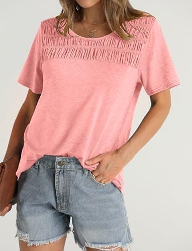 OFEEFAN Summer Shirts for Women Trendy Plus Size Tunic Tops for Leggings Coral 2XL - Image 3