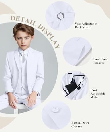 Visaccy White Suit for Boys Graduation Suits for Kids Outfit Communion Dresses Size 10 - Image 2