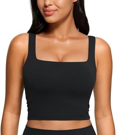 CRZ YOGA Butterluxe Square Neck Crop Tank Tops for Women - Workout Longline Sports Bras Padded Yoga Camisole - Image 3