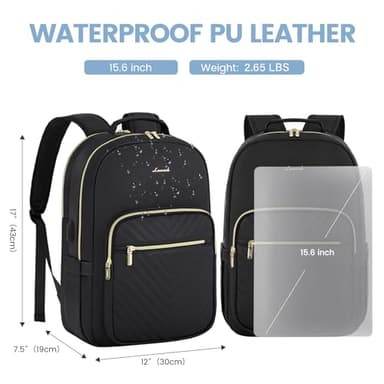 LOVEVOOK Leather Backpacks for Women,15.6 inch Leather Laptop Backpack Women Computer Backpack Laptop Bag,Stylish Quilted Travel Backpack Purse Work Bag College Teacher Backpacks with USB Port,Black - Image 4