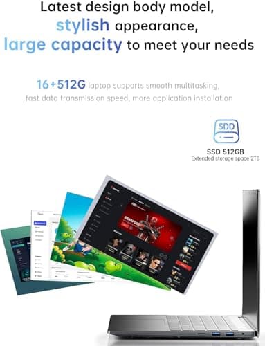 MALLRACE 2025 Laptop Computer with N150 Processor(4C/8T,up to 3.6GHz), 16GB DDR4 512GB NVMe SSD,15.6" Full HD IPS Display,5000mAh Battery, Wi-Fi,Type-C (Full Feature),Webcam - Image 3