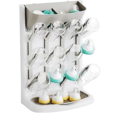 Yieach Larger Vertical Baby Bottle Drying Rack - BPA Free - Space Saving Feeding Bottles Drying Rack Holder for Countertop,Baby Bottle Holder Storage Station for Pacifiers,Pump Accessories Stand,Grey - Image 1