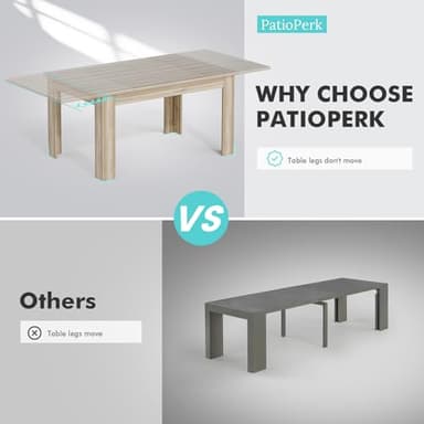 PatioPerk Extendable Dining Room Table for 6-10 Person, Plank and Beam Farmhouse Large Rectangular Kitchen Tables for Living Meeting Room (Oak) - Image 8