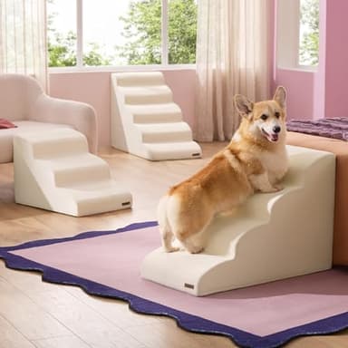 LE SURE Dog Stairs for Large Dogs Pet Steps Ramp for High Bed and Couch with CertiPUR-US Certified Foam with Non-Slip Bottom, Beige, 4 Steps - Image 2