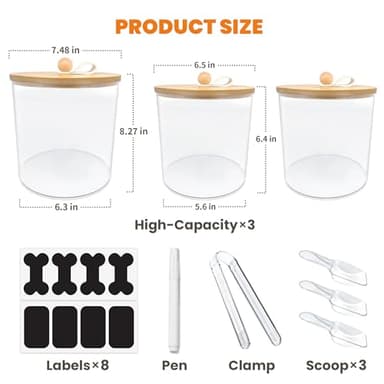 HOYTAMDAR 3 Pack Airtight Dog Food Storage Container, Dog Treat Container Dog Food Containers with Bamboo Lids 8x7''&6x5'',Pet Food Storage Container,Cat Food Container with Scoops,Clamp,Labels,Pen - Image 3