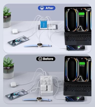 [2-Pack] USB C Wall Charger, 50W USB C Charger Block 5-Port PD Fast Charging Blocks,2USB C+3USB A Multiport Plug,Type C Power Adapter Brick Cube for iPhone 16/15/14/Pro,iPad,Samsung,for Switch（Blue） - Image 6