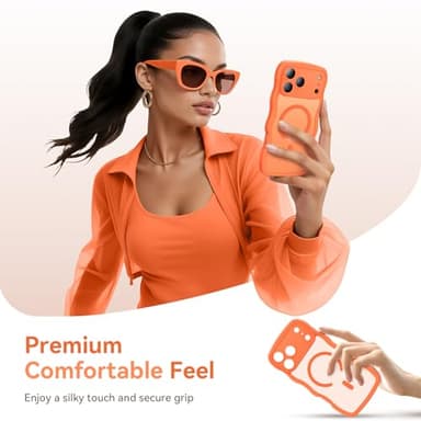 3 in 1 Magnetic for iPhone 17 Pro Max Case, Cute Wavy [Full Camera Protection][Fit for MagSafe] 1X Screen Protector+1X Wrist Strap, Anti-Slip Trendy Women Girly Case for iPhone 17 Pro Max 6.9", Orange - Image 4