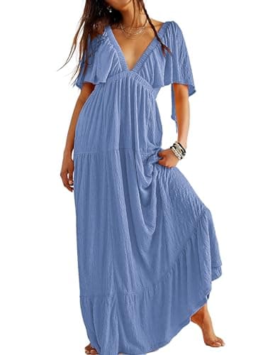 Kikibell Summer Maxi Dress Formal Dresses for Wedding Guest Dress Vacation Dresses for Women Plus Size Pastel Blue XL - Image 1