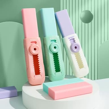 M&G 4+1 Pack Rubber Erasers Sliding Retractable Eraser, Soft Cute Erasers Push Pull Large Pencil Eraser with Plastic Sleeve 4 Refill Eraser for Students Kids, School Office Home Supplies (Purple) - Image 8