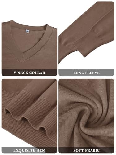 Womens Sweaters Dressy Casual V Neck Fashion Y2k Ladies Sweaters Long Sleeve Shirt Women 2024 Work Office Tops Sweatshirts Lightweight Thin Top Khaki M - Image 4