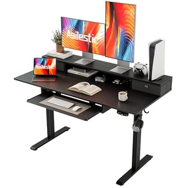 Agilestic Electric Standing Desk with 2 Drawers and Keyboard Tray, 48 x 23 Inches Ergonomic Adjustable Height Desk with Storage, Sit Stand Computer Workstation, Black - Image 1