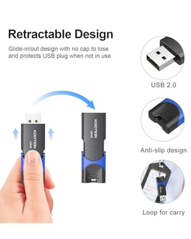 KOOTION 128GB Flash Drive 3 Pack USB Flash Drives Multicolor USB Drive Retractable Thumb Drive USB 2.0 Flash Drive Zip Drives High Speed Jump Drives with LED Indicator - 3Pack (Red, Green, Blue) - Image 2