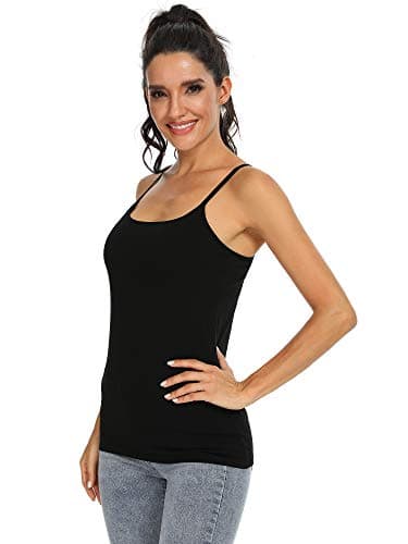 Orrpally Women Cotton Camisole Shelf Bra Cami Tank Tops Adjustable Spaghetti Strap Tank Top 3-Pack Black/White/Gray L - Image 3