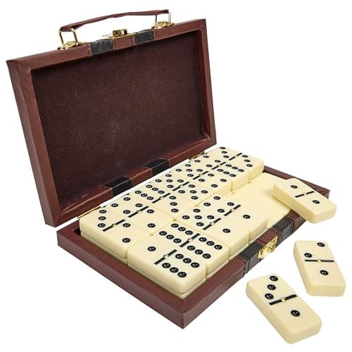 Playbees Jumbo Double Six Dominoes Set - 28 White Classic Tiles in Faux Leather Case - Fun Educational Toy for Kids, Boys, Girls, Classroom Kit, Classic Game Night Party Favors Set, Travel-Friendly - Image 1