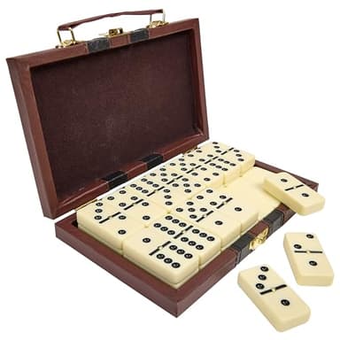 Playbees Jumbo Double Six Dominoes Set - 28 White Classic Tiles in Faux Leather Case - Fun Educational Toy for Kids, Boys, Girls, Classroom Kit, Classic Game Night Party Favors Set, Travel-Friendly - Image 1