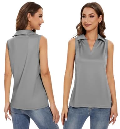 Ullnoy Women's Lightweight Polos Tops Sleeveless Golf Polo Shirt for Women Moisture Wicking Activewear Polos Tops 3 Pack Black/Gray/Cyan S - Image 3